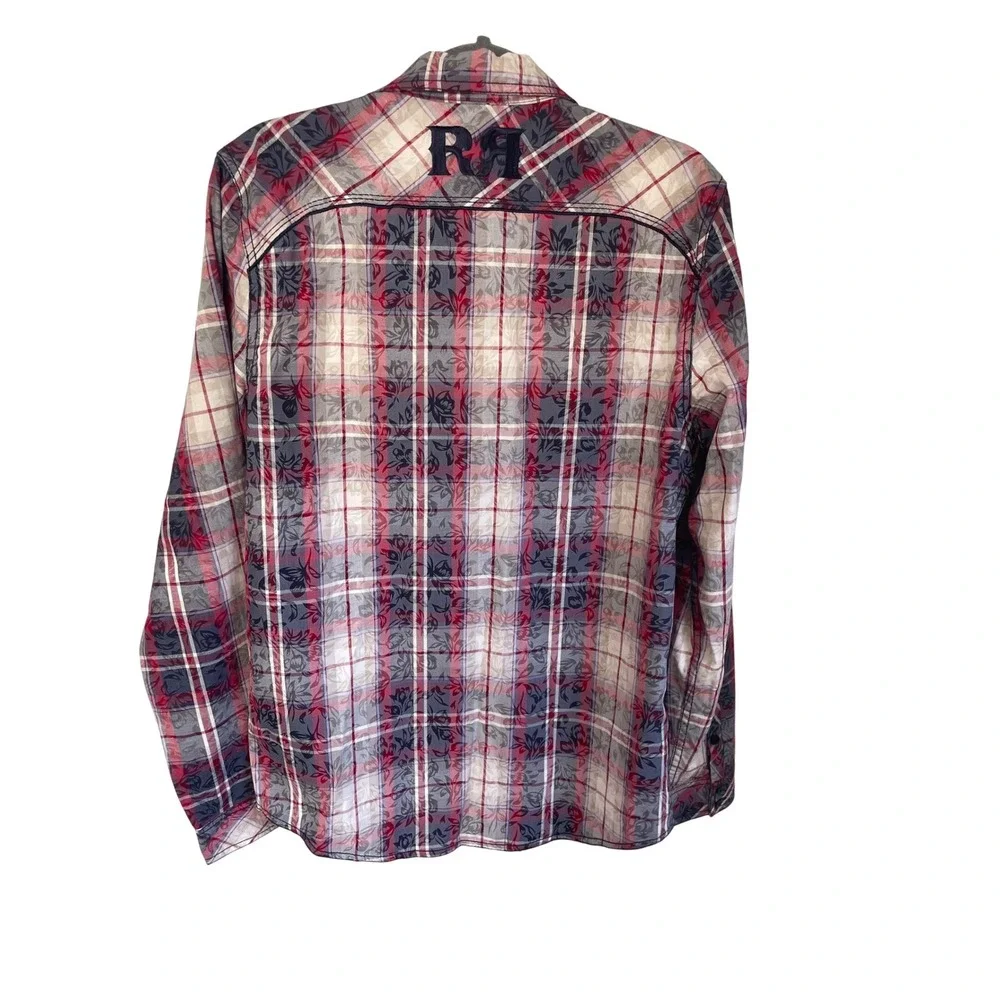 Rock Revival Men's M Embroidered Plaid Floral Button Down Shirt BLE2202L Western - Picture 3 of 10